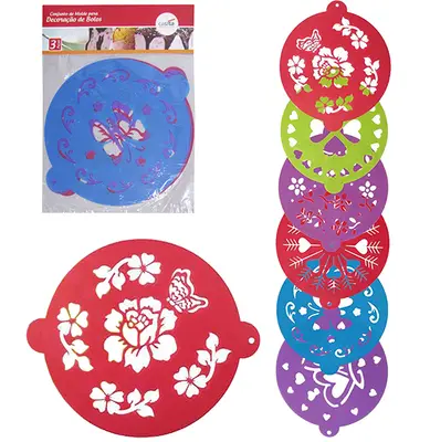 MOLDE DE PLASTICO PARA DECORACAO DE BOLOS COM 3 PECAS SORTIDAS 20,5CM DE Ø