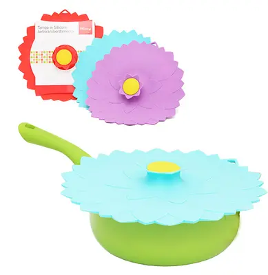 TAMPA DE SILICONE REDONDA FLOR ANTI-TRANSBORDAMENTO PARA PANELA 27,5CM DE Ø
