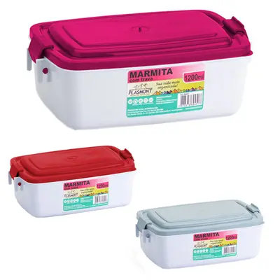 MARMITA DE PLASTICO RETANGULAR COM TAMPA MANGIARE COLORS 1200ML
