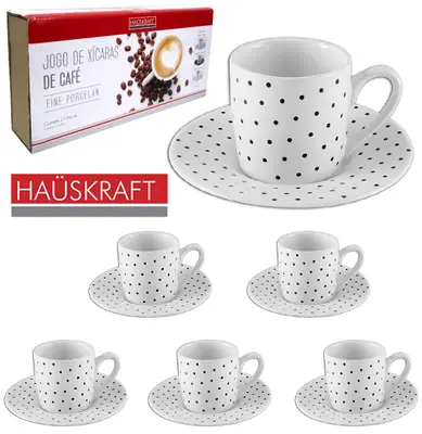 JOGO DE XICARA DE PORCELANA COM PIRES PARA CAFE PETIT POA HAUSKRAFT COM 12 PECAS 90ML NA CAIXA