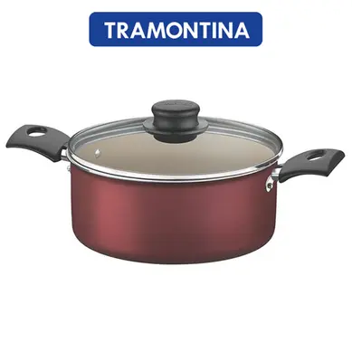 CACAROLA ANTIADERENTE COM ALCA E TAMPA DE VIDRO TURIM VERMELHA 20CM DE Ø 2,8L
