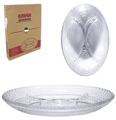 PETISQUEIRA DE VIDRO OVAL VENICE COM 4 DIVISORIAS 2 PECAS 16X10,5CM NA CAIXA