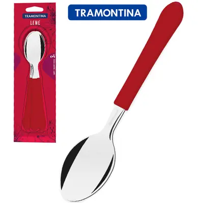 COLHER DE MESA DE INOX CABO VERMELHO COM 3 PECAS LEME