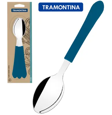 COLHER DE MESA DE INOX CABO AZUL CLARO COM 3 PECAS LEME