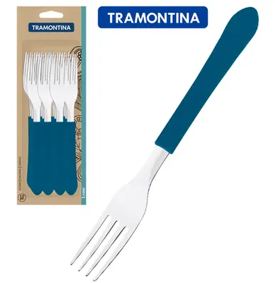 GARFO DE MESA DE INOX CABO AZUL CLARO COM 12 PECAS LEME