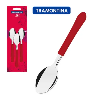 COLHER DE CHA DE INOX CABO VERMELHO COM 3 PECAS LEME
