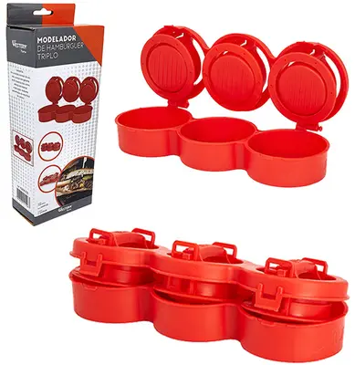 FORMA MODELADORA DE PLASTICO TRIPLO PARA HAMBURGUER RECHEADO 25X8,5X6CM NA CAIXA