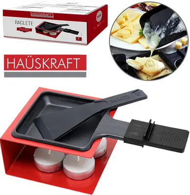 RACLETE DE METAL VERMELHO COM PANELA + FOGAREIRO E SUPORTE / ESPATULA HAUSKRAFT 100ML