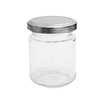 POTE DE VIDRO REDONDO COM TAMPA DE METAL 150ML