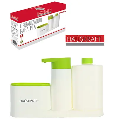 DISPENSER ORGANIZADOR DE PIA / PORTA DETERGENTE / ESPONJA DE PLASTICO HAUSKRAFT 800ML 26X16X6CM