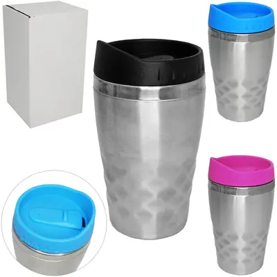 COPO TERMICO DE INOX COM PAREDE DUPLA + TAMPA DE PLASTICO COLORS 350ML