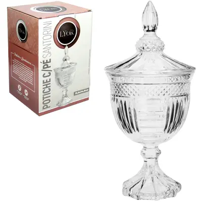 BOMBONIERE DE VIDRO CRISTAL COM PE E TAMPA SANTORINI 24,5X11,5CM DE Ø NA CAIXA