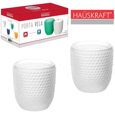 PORTA VELA / CASTICAL DE CRISTAL REDONDO BRANCO HAUSKRAFT 2 PECAS 7,5X7CM DE Ø