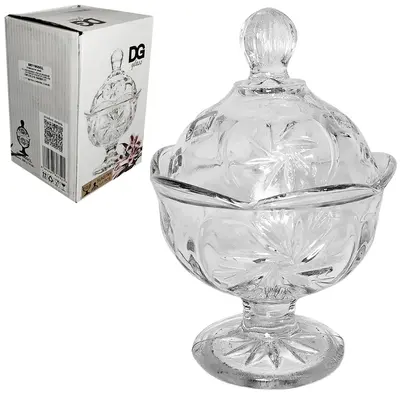 BOMBONIERE DE VIDRO COM PE E TAMPA 225ML 14X10CM DE Ø