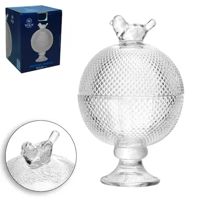 BOMBONIERE DE VIDRO CRISTAL COM PE E TAMPA PASSARO WOLFF