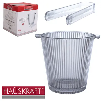 BALDE DE GELO DE VIDRO REDONDO COM ALCA E PEGADOR DE ACRILICO GRAFFIATO HAUSKRAFT 880ML