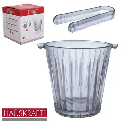 BALDE DE GELO DE VIDRO REDONDO COM ALCA E PEGADOR DE ACRILICO MELINA HAUSKRAFT 880ML