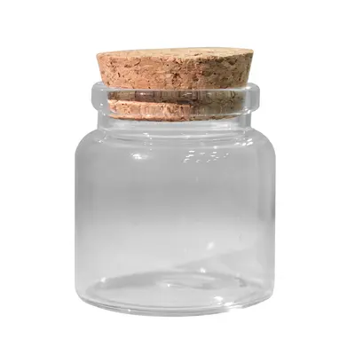 FRASCO / POTE DE VIDRO REDONDO COM TAMPA CORTICA 50ML