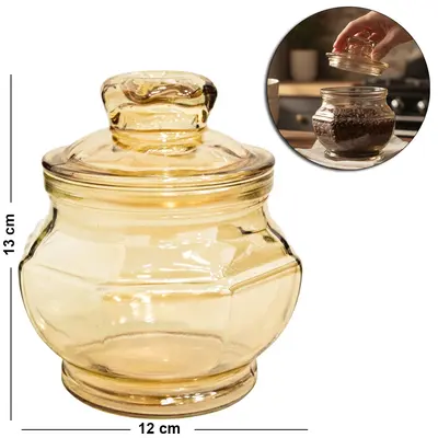 POTE DE VIDRO AMBAR OITAVADO COM TAMPA HERMETICA DE VIDRO 500ML
