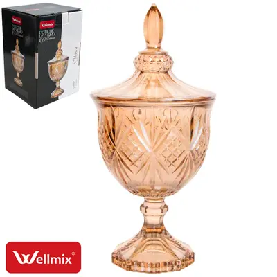 BOMBONIERE DE VIDRO COM PE E TAMPA OTTAWA COLLECTION AMBER AMBAR 470ML 24,5X11,5CM DE Ø