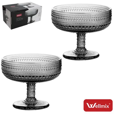JOGO DE TACA DE VIDRO REDONDA PARA SOBREMESA PALLA COLLECTION CINZA FUME COM 2 PECAS 320ML