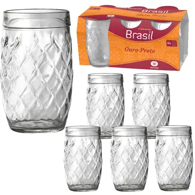JOGO DE COPO DE VIDRO OURO PRETO COM 6 PECAS 330ML