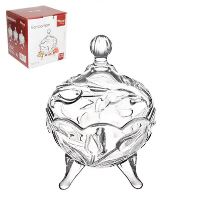 BOMBONIERE DE VIDRO COM PE E TAMPA BARCELONA 13X9,3CM DE Ø