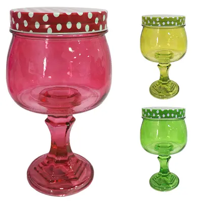BOMBONIERE DE VIDRO TRANSCOLOR COM PE E TAMPA DE METAL POA 500ML 18,5X11,2CM DE Ø