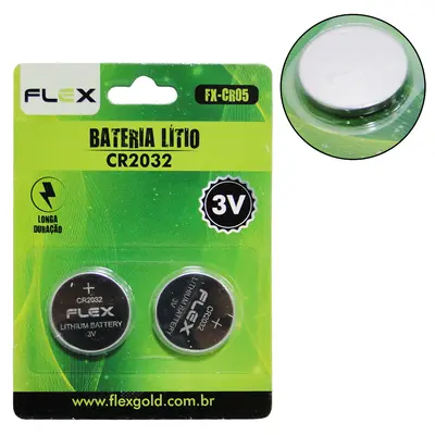 BATERIA CR2032 DE LITHIUM BOTAO 3V FLEX GOLD COM 2 PECAS NA CARTELA