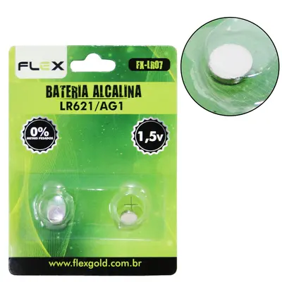 BATERIA LR621 / AG1 ALCALINA BOTAO 1,5V FLEX GOLD COM 2 PECAS NA CARTELA