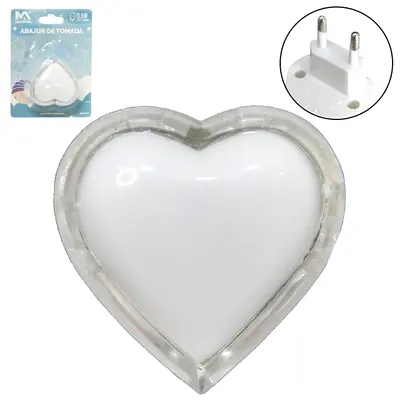 ABAJUR LUMINARIA DE TOMADA DE LED CORACAO BIVOLT MAXMIDIA