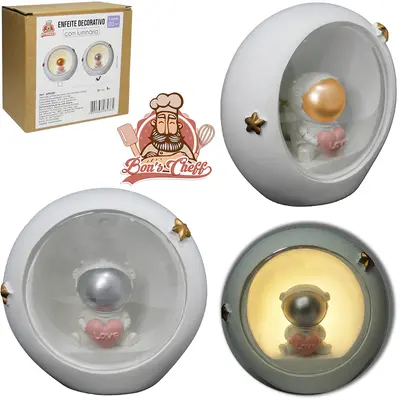 ABAJUR LUMINARIA DE LED ASTRONAUTA DE RESINA A BATERIA 10X9X6CM