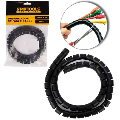 ORGANIZADOR DE FIOS / CABOS DE PLASTICO AJUSTAVEL PRETO 10MMX1M