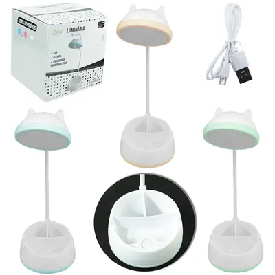 LUMINARIA MESA FLEXIVEL RECARREGAVEL USB ORGANIZADOR SENSOR TOUCH 12 LEDS