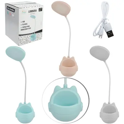 LUMINARIA MESA FLEXIVEL RECARREGAVEL USB ORGANIZADOR SENSOR TOUCH 12 LEDS