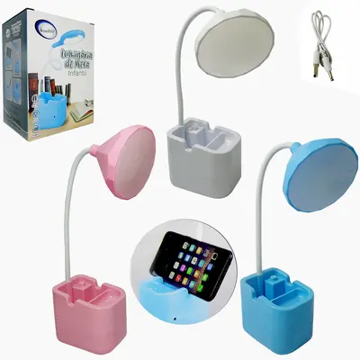 LUMINARIA DE MESA FLEXIVEL RECARREGAVEL 12 LEDS + BASE PORTA TRECO / SUPORTE DE CELULAR