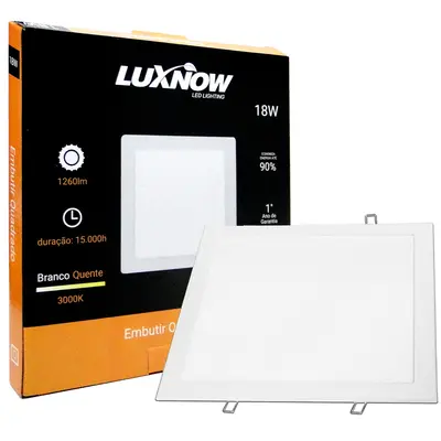 LUMINARIA PAINEL QUADRADO EMBUTIR LED 18W 3000K BRANCA QUENTE BIVOLT LUXNOW