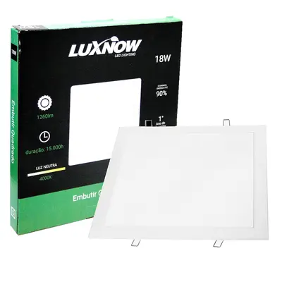 LUMINARIA PAINEL QUADRADO EMBUTIR LED 18W 4000K BRANCA NEUTRA BIVOLT LUXNOW