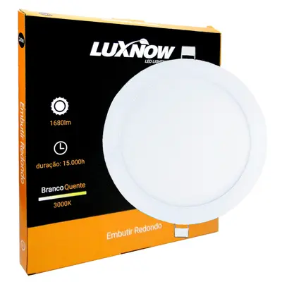 LUMINARIA PAINEL REDONDO EMBUTIR LED 24W 3000K BRANCA QUENTE BIVOLT LUXNOW