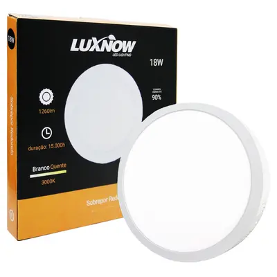 LUMINARIA PAINEL REDONDO SOBREPOR LED 18W 3000K BRANCA QUENTE BIVOLT LUXNOW