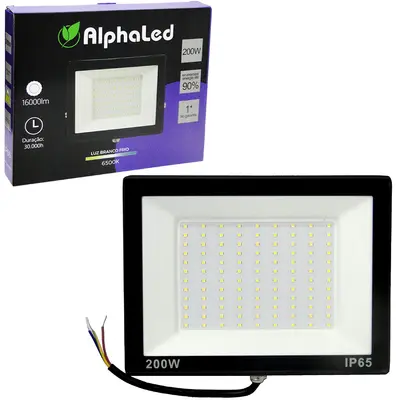 REFLETOR LED SMD 200W 6500K BRANCA FRIA BIVOLT ALPHALED
