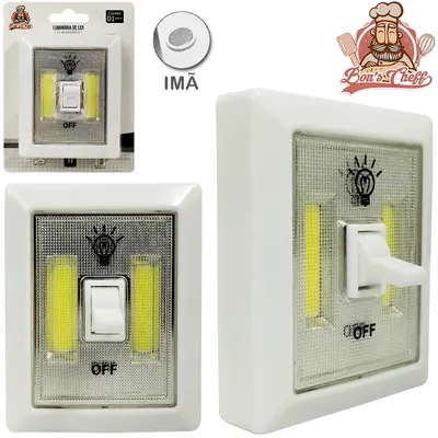 LUMINARIA DE LED RETANGULAR MAGNETICO INTERRUPTOR A PILHA 8,5X7CM