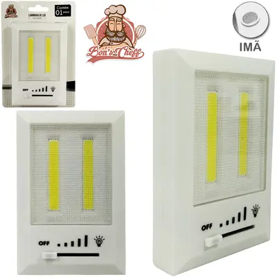 LUMINARIA DE LED DUPLO RETANGULAR MAGNETICO COM DIMMER A PILHA 11X7,5CM