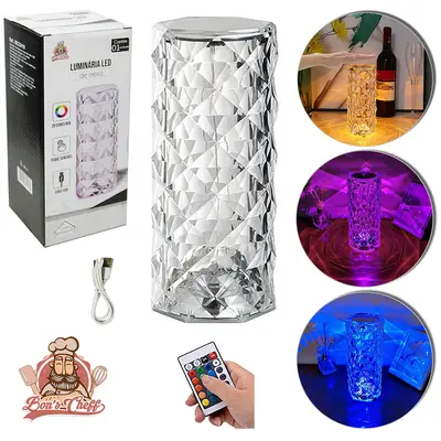 LUMINARIA DE MESA REDONDA ACRILICA TOUCH RECARREGAVEL + CABO USB 21,5X9CM DE Ø