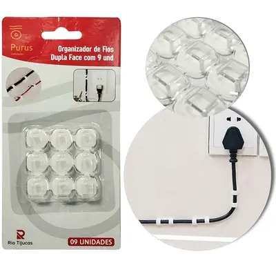 ORGANIZADOR DE FIOS / CABOS DE ACRILICO AUTOADESIVO COM 9 PECAS 1,5X1,5CM