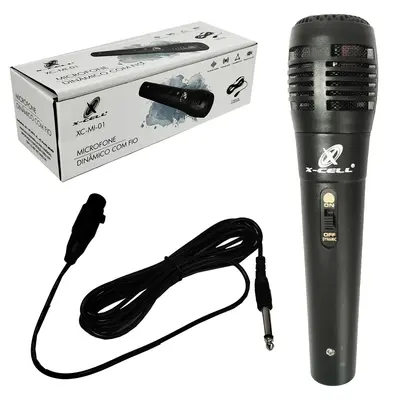 MICROFONE PROFISSIONAL DINAMICO PRETO COM FIO X-CELL