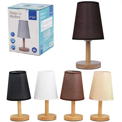 ABAJUR LUMINARIA COM CUPULA E BASE DE MADEIRA BIVOLT 30X15CM DE Ø NA CAIXA