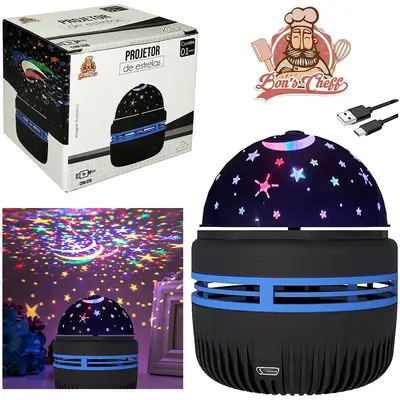 ABAJUR LUMINARIA ROTATIVA DE LED ESTRELAS USB 9X7CM DE Ø BONS CHEFF