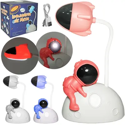 LUMINARIA DE MESA FLEXIVEL RECARREGAVEL 9 LEDS + BASE ASTRONAUTA E CABO USB