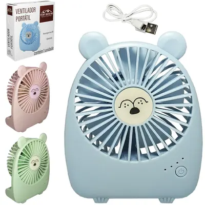 MINI VENTILADOR DE MESA PORTATIL RECARREGAVEL 5V 3 VELOCIDADES CABO USB 12,5X9,5CM